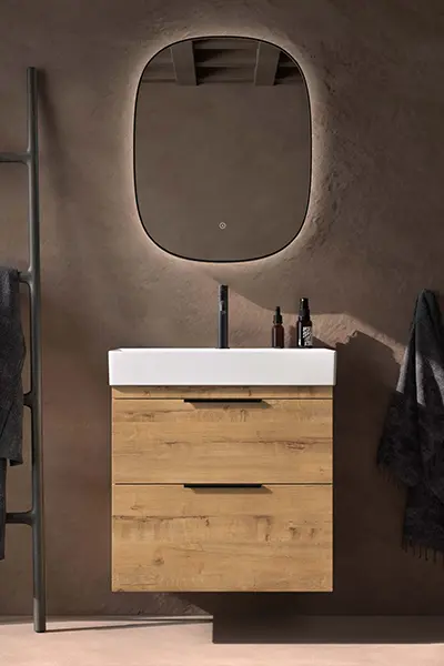 Mueble de baño suspendido en madera de roble